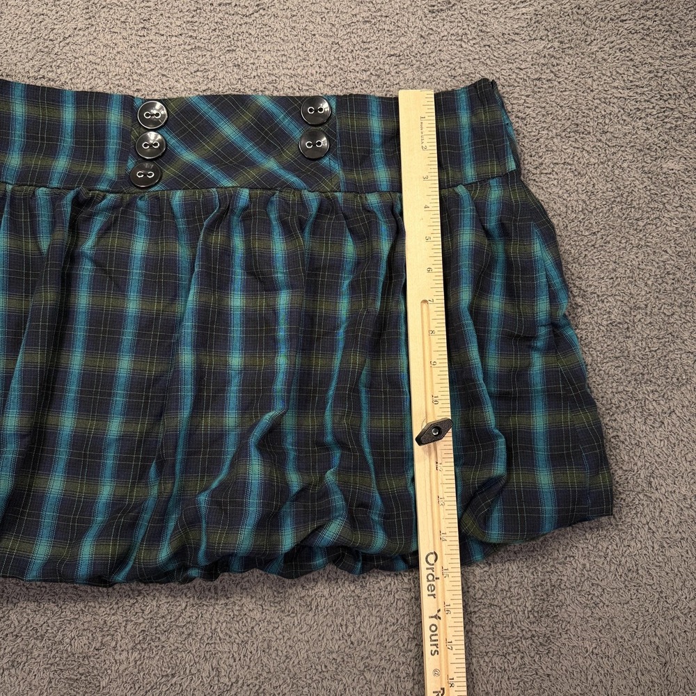 Y2K Soulmates Skirt Womens 13 Blue Green‎ Plaid Bubble Mini School Girl Preppy - Picture 6 of 8